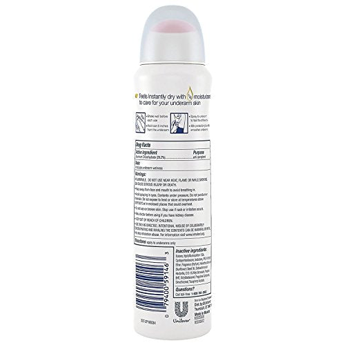 Dove Antiperspirant Dry Spray - Invisible - Clear Finish - 3.8 OZ (107 g) Per Can - Pack of 3 Cans